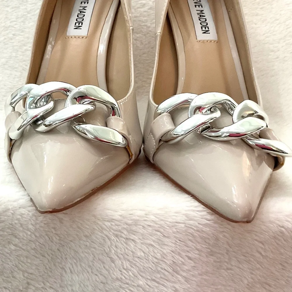 NUDE TAUPE STEVE MADDEN ZILDA DRESSY POINTED TOE HIGH HEEL SHOE Sz 6.5 - Picture 6 of 16